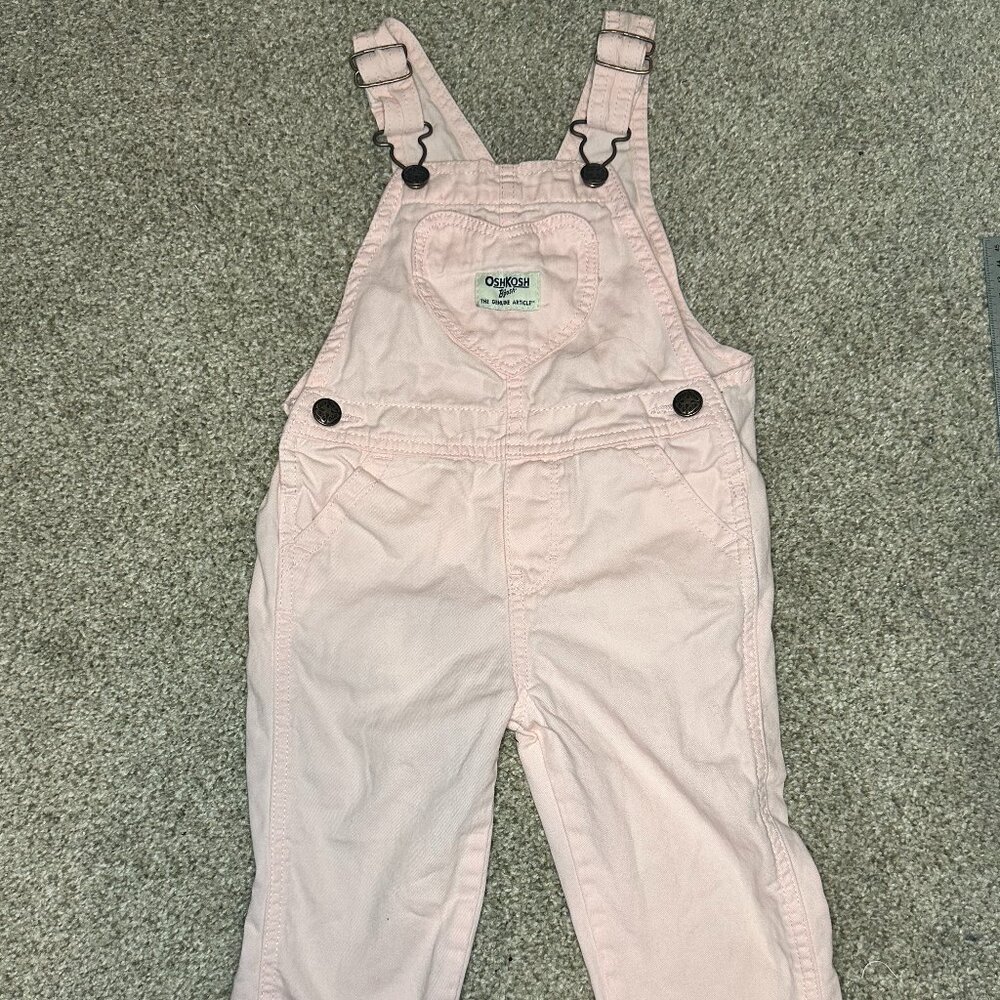 Osh Kosh B’gosh Overalls Girls 2T Pink Denim Vest back Heart Pocket OSHKOSH